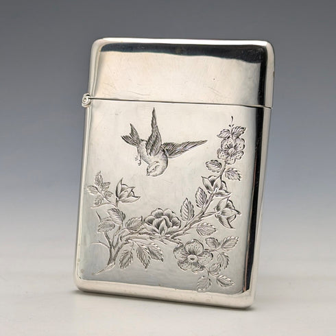 1897 British antique sterling silver card case with Japonism decoration, 75g, Mappin & Webb